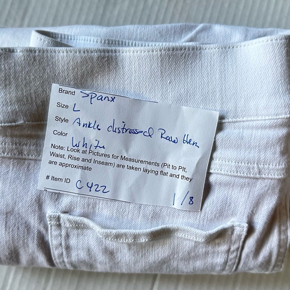 SPANX Women's‎ distressed white ankle skinny jeans jeggings sz L 20229R Pull On - Picture 11 of 11